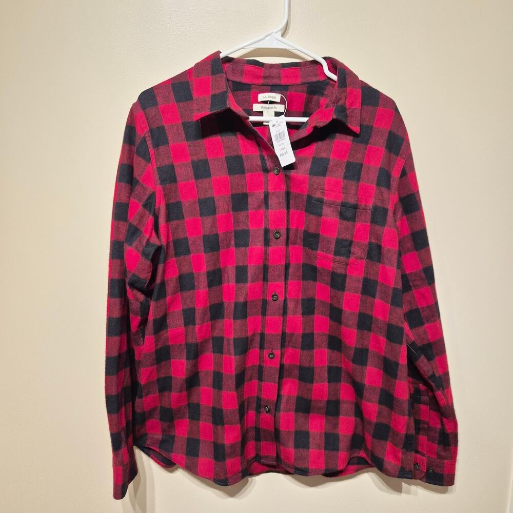 L.L. Bean Scotch Plaid Shirt Rob Roy Large Red and Black Flannel NWT Button Down